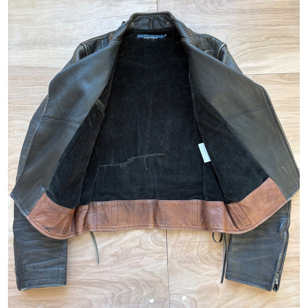 Vintage Ralph Lauren Roberts Brown Leather Rare Moto Jacket Distressed Womens M - Picture 4 of 16